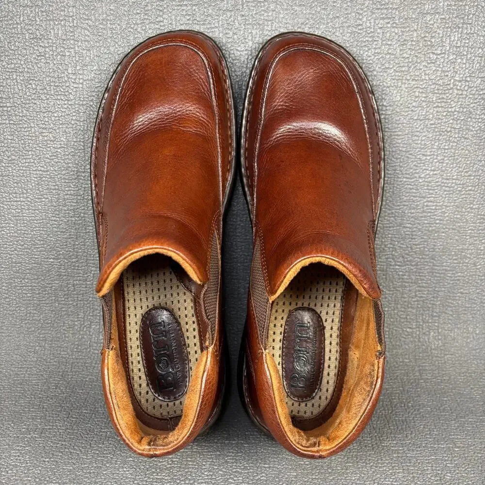 Born Moc Toe Size 9.5 Men`s Brown Leather Slip-on Ankle Shoe Chukka Style